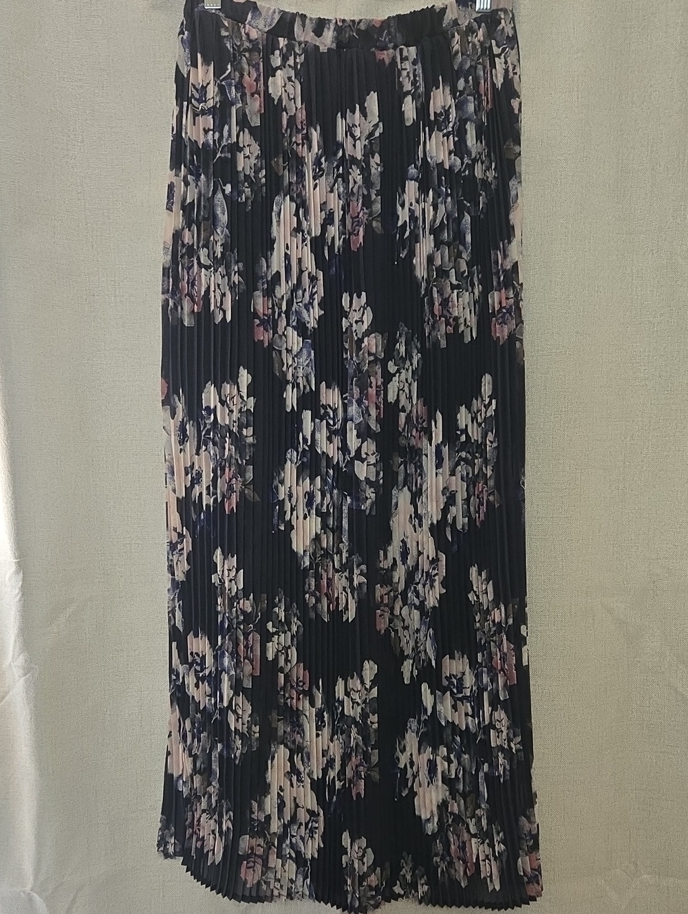 Pleated Floral Maxi Skirt - Navy with Ivory & Pink Floral
